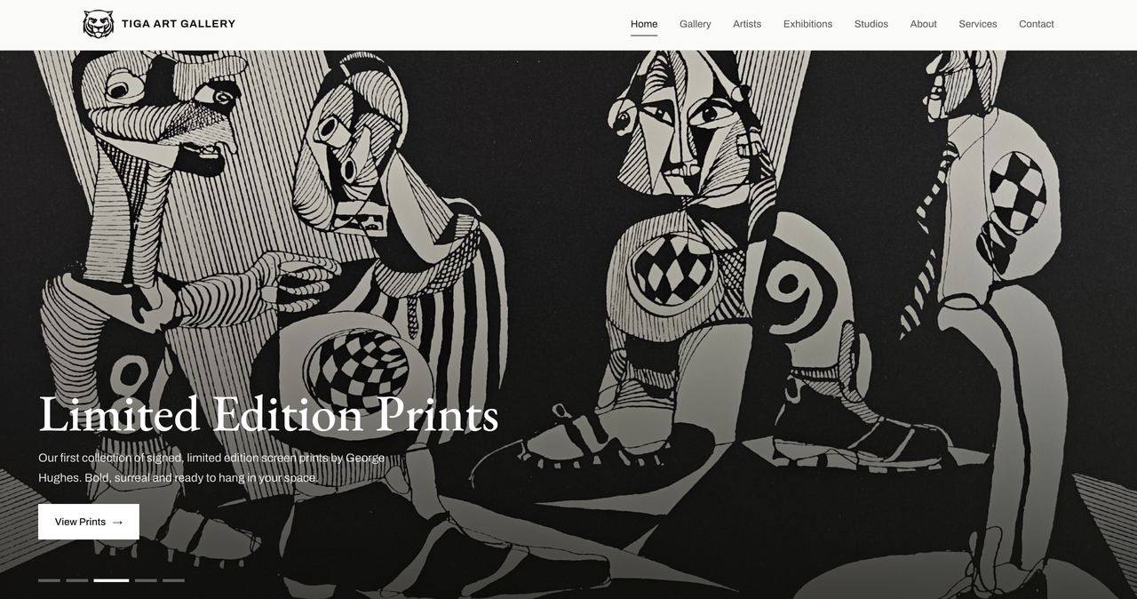 Tiga Art Gallery website homepage